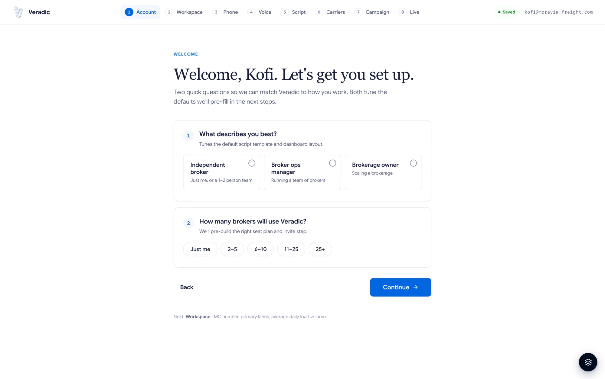 Onboarding — welcome step